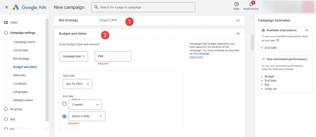 Set your budget, bidding strategy, and targeting settings for YouTube retargeting ads