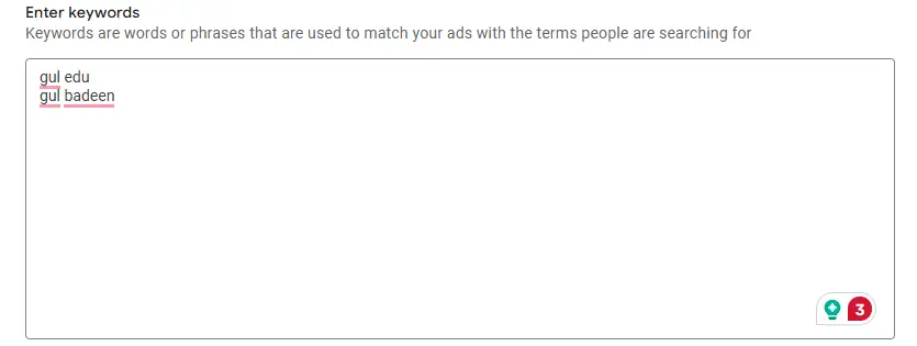 enter keywords in google ads