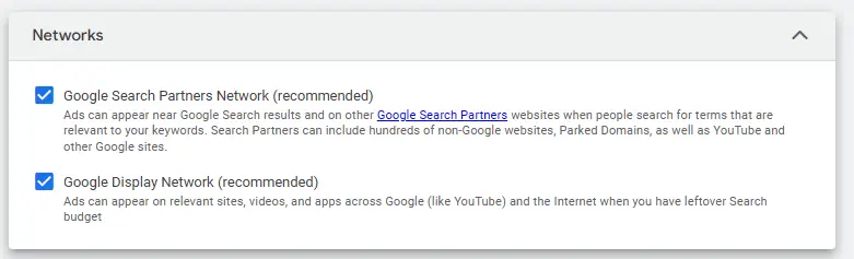 select networks in google ads